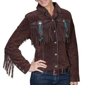 Scully - Brown Concho Beaded Fringe Leather Jacket